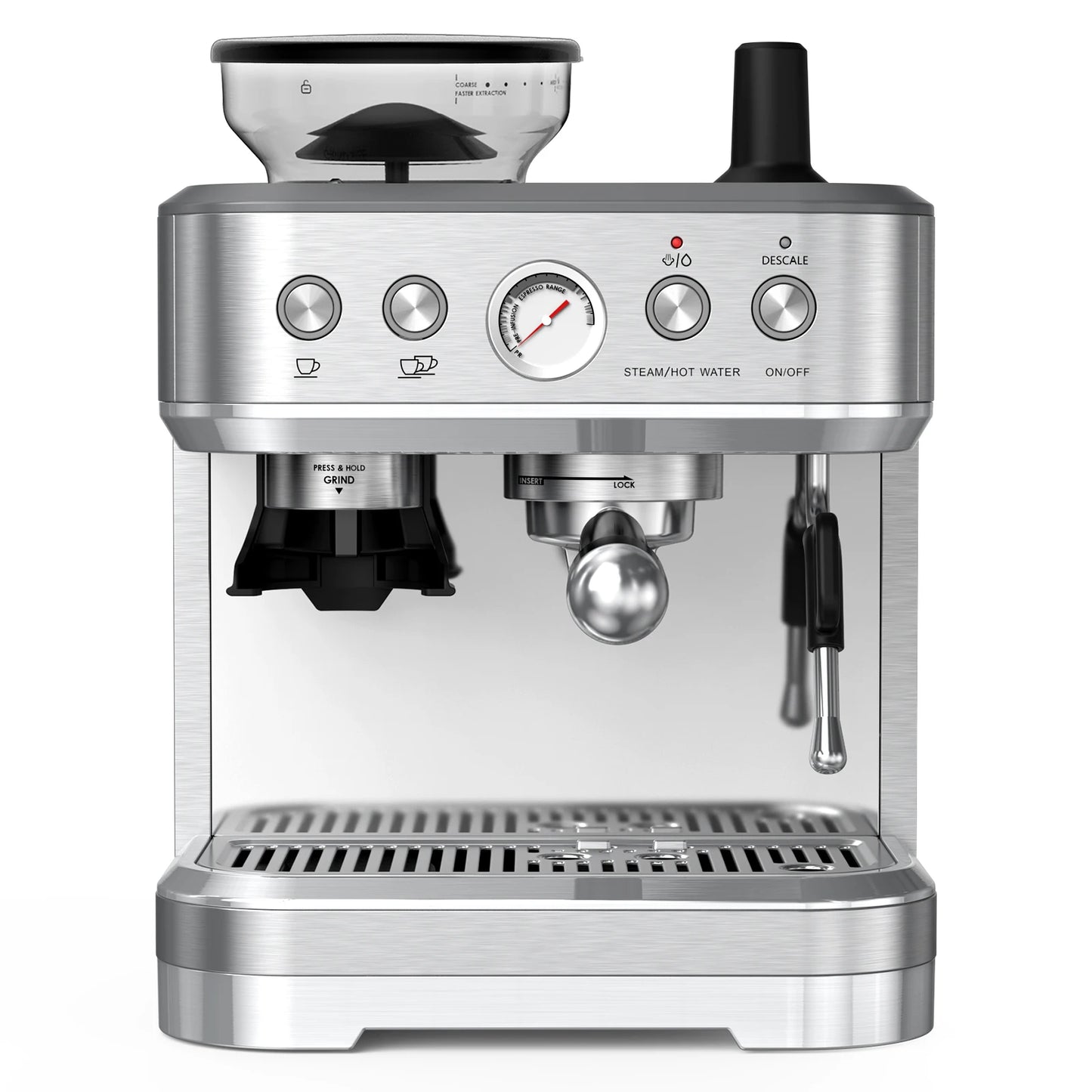Espresso Machine with Grinder, Stainless Steel 15 Bar Coffee Machine with Milk Frother Coffee Maker for Home Latte Cappuccino