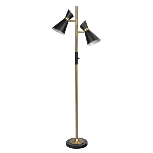 Axis Brassed Gold Floor Lamp 4-Way Switch Double Spots Metal Base Illuminate Your Space with The Axis Brassed Gold Floor Lamp