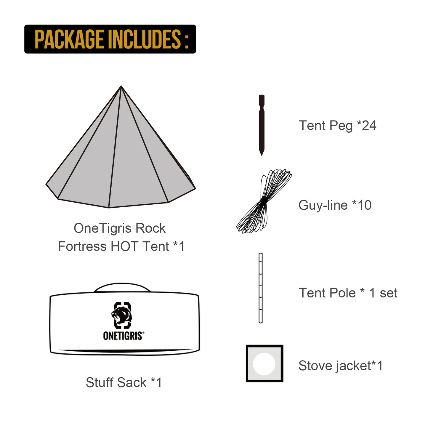 OneTigris Rock Fortress Hot Tent with Stove Jack Pyramid Tent 4 Season 4-6 Person Tipi for Camping Backpacking Fishing Hicking