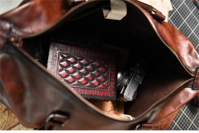 Vintage designer handmade natural genuine leather large-capacity men's travel bag business casual cow leather soft handbag