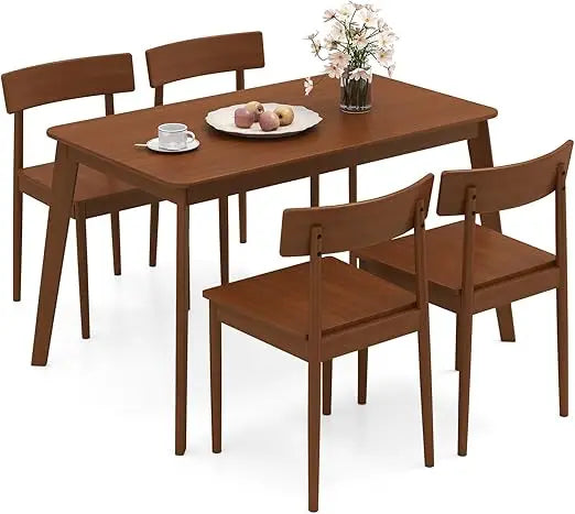 rectangular rubberwood dining set for 4 with 5 pieces including table and chairs for space-efficient kitchen