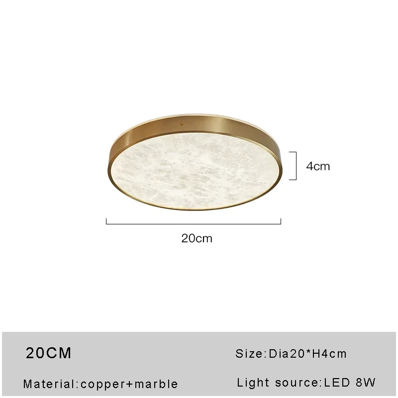 Modern Luxury Design Thin Spanish Marble Ceiling Lights Led Home Decoration Brushed Copper Lighting Fixture for Living Room