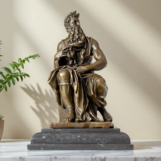 Bronze Moses Statue by Michelangelo Replica Famous Classic Bronze Moses with Ten Commandments Sculpture Figurine Art Home Decor