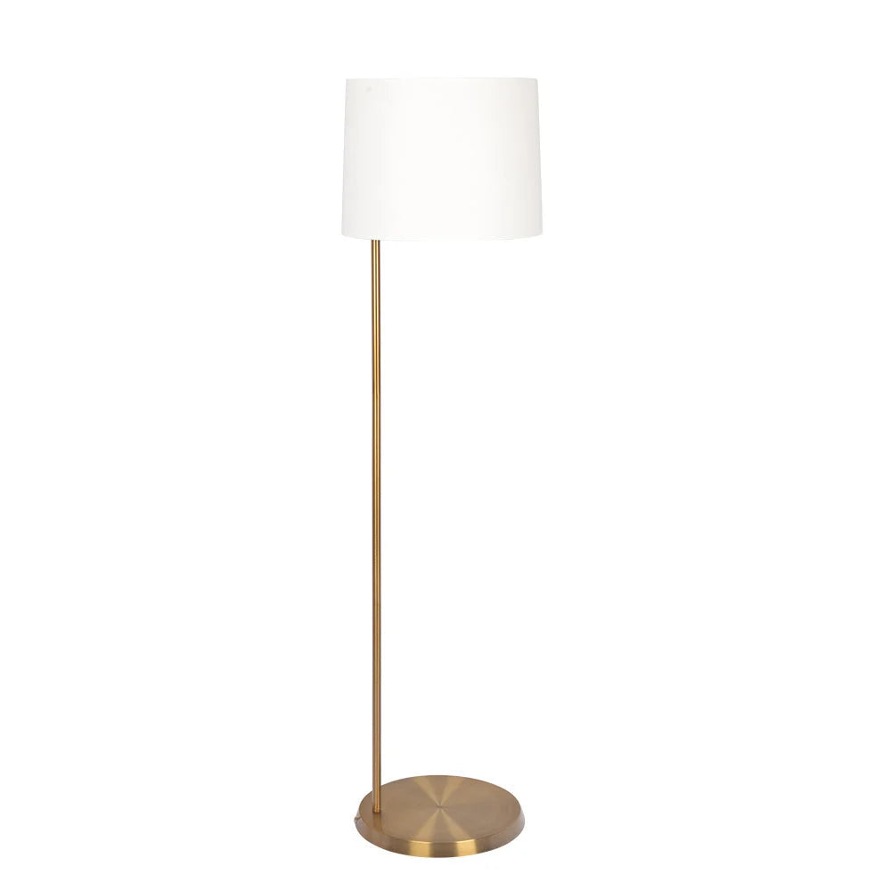 Zenith Offset Brass Base Floor Lamp with Drum-shaped Linen Shade Zenith Offset Brass Base Floor Lamp Drum-shaped Linen Shade