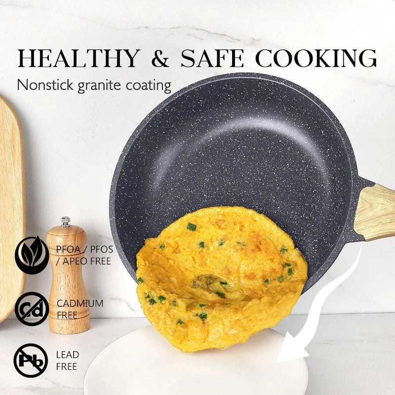 Pots and Pans Set Non Stick - 10 Pcs White Granite Kitchen Cookware Sets Nonstick Induction Cookware Cooking Pan