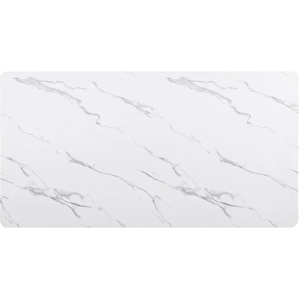Modern Dining Table for 6, 70 Faux Marble Dining Table with Black Fluted Base and White Rectangle Top for Ktichen