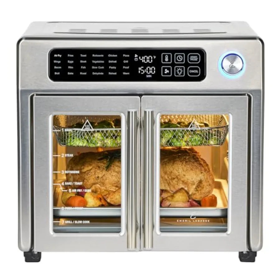 Extra Large French Door Air Fryer Toaster Oven Combo with 24 Cooking Functions and Digital Controls Ideal for Baking Roasting A