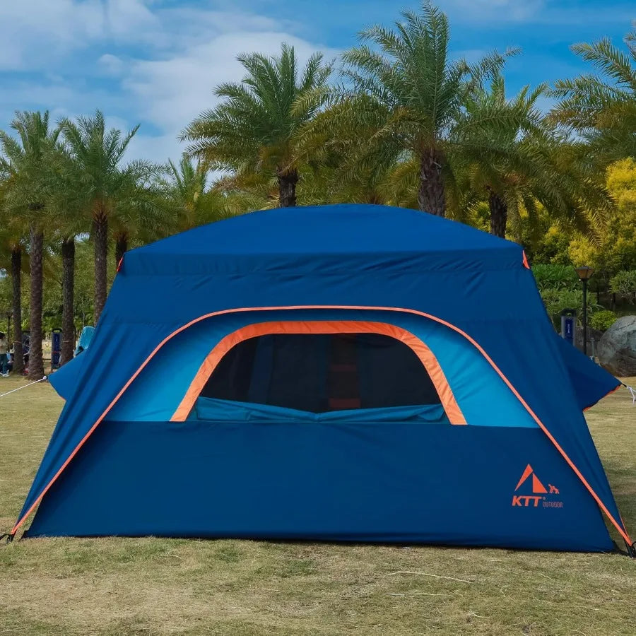 Extra Large Family Cabin Tent for 101214 People with 2 Rooms 3 Doors 3 Windows Mesh Panels Straight Wall Design Waterproof Doub