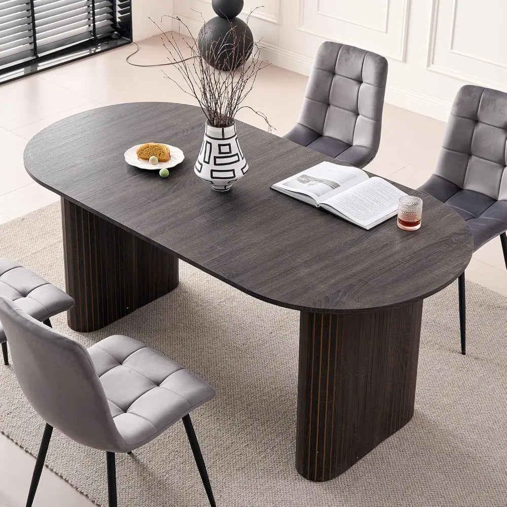 70.8" Oval Dining Table for 4 6 Person, Modern Farmhouse Kitchen Table, Rustic Dinner Table for Breakfast Dining Receiption Room