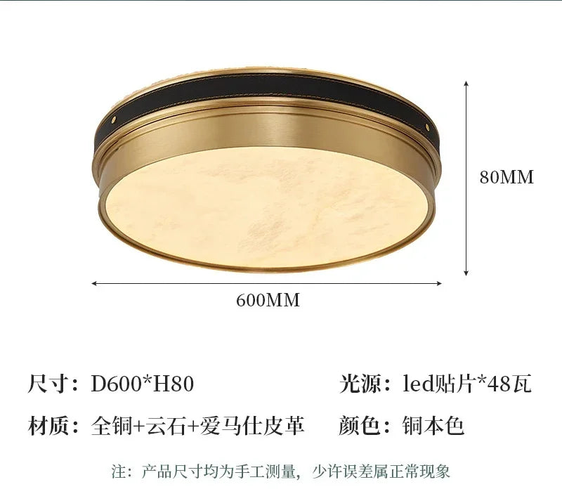 Modern Luxury Design Thin Spanish Marble Ceiling Lights Led Home Decoration Brushed Copper Lighting Fixture for Living Room