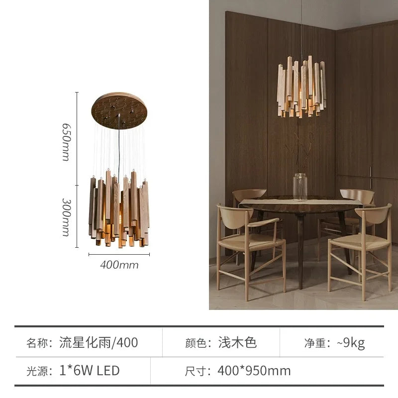 New Chinese Restaurant Chandelier Solid Wood Hanging Lamps E27 Retro Japanese Room Decor Lighting for Living Room Loft  Lustres