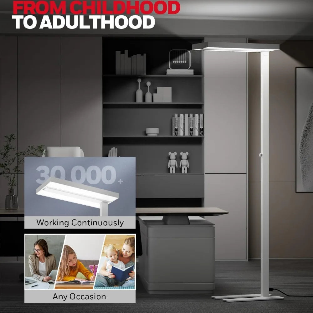 Honeywell Modern LED Floor Lamp - Sunturalux Eye Care Standing Light, 6000 Lumens, 60 Watts, 4000K Daylight, Dimmable Reading Ta