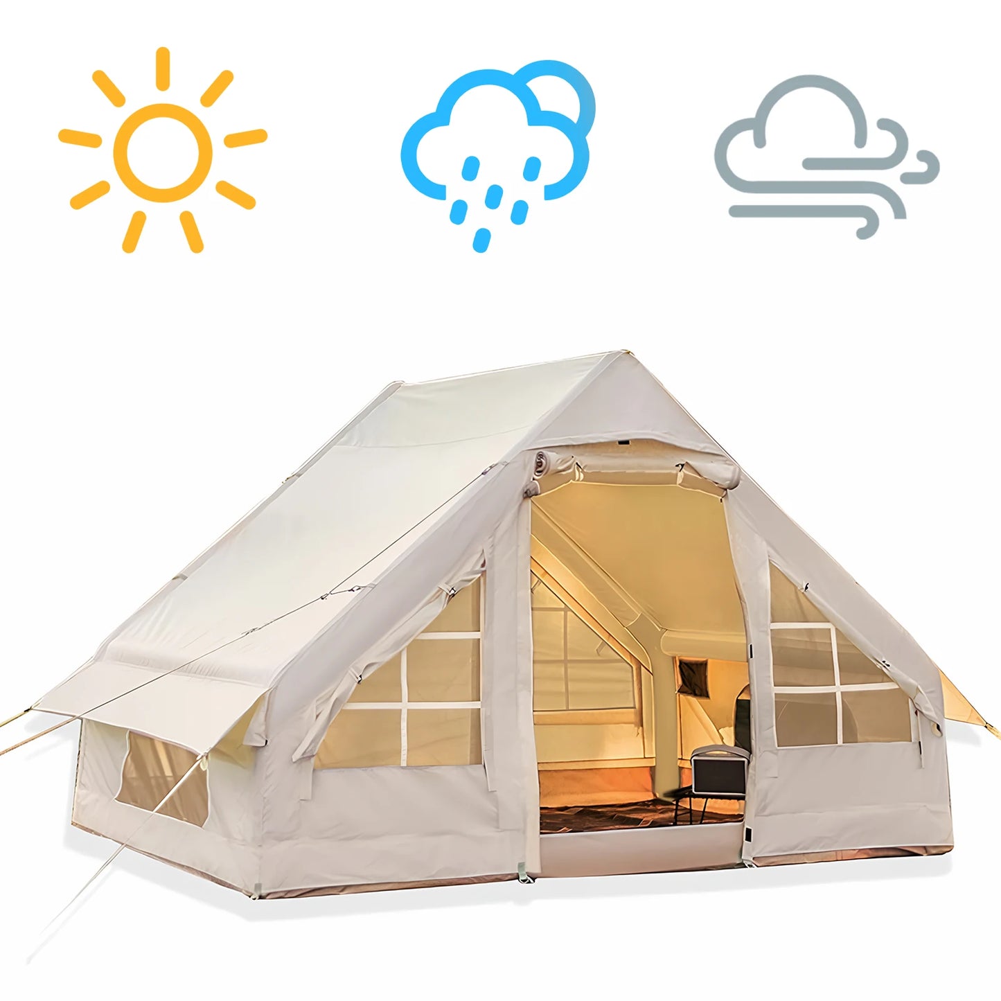 Inflatable Tent 4 Season Portable Glamping Tent with Hand Pump Air Family Tunnel Tent Oxford Fabric 4-6 Person House