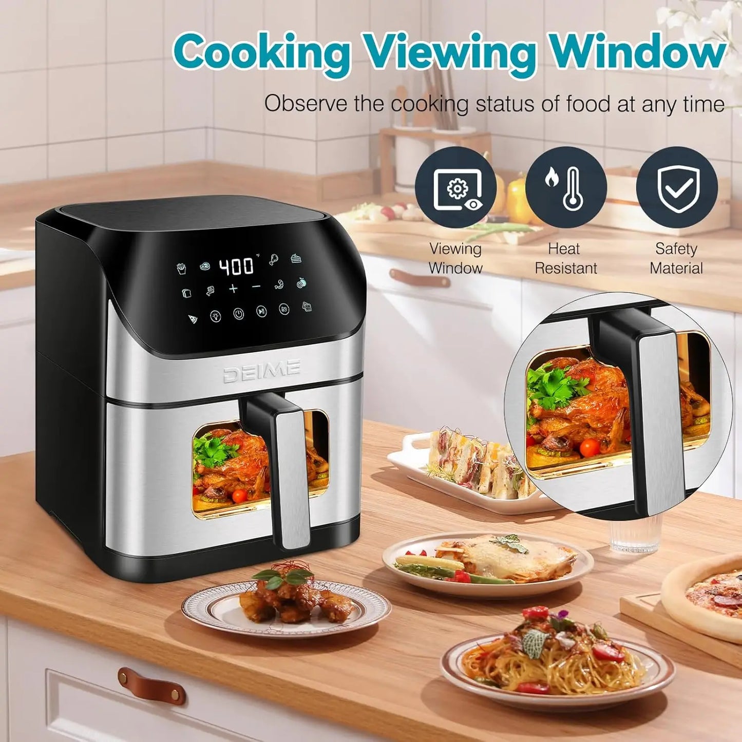Air Fryer 6.2 QT Oilless 1500W Large Capacity Oven Air Fryers Healthy Cooker with 10 Preset, Visual Cooking Window, Non-Stick Ba