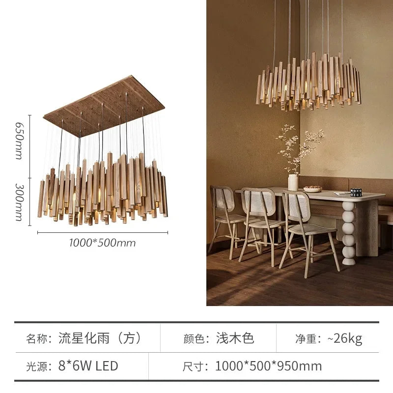 New Chinese Restaurant Chandelier Solid Wood Hanging Lamps E27 Retro Japanese Room Decor Lighting for Living Room Loft  Lustres