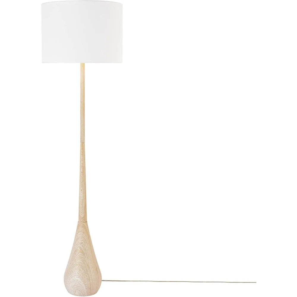 Globe Electric 52112 65 Floor Lamp with Faux Wood Finish, White Cotton Shade, Japandi Style, E26 Base, Suitable for Modern Bedro