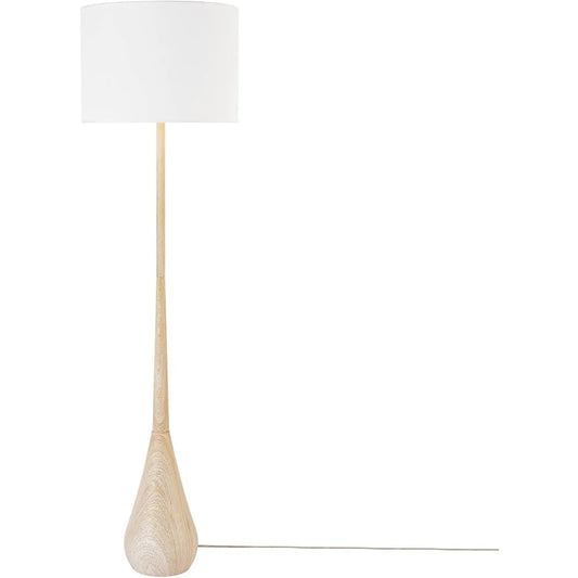 Globe Electric 52112 65 Floor Lamp with Faux Wood Finish, White Cotton Shade, Japandi Style, E26 Base, Suitable for Modern Bedro
