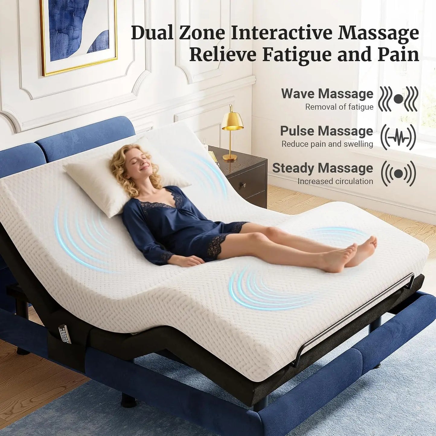 T600 Adjustable Bed Frame Queen Size with Remote & Massage - Electric Beds Bases, Zero Gravity, Dual Side USB, Side Pockets