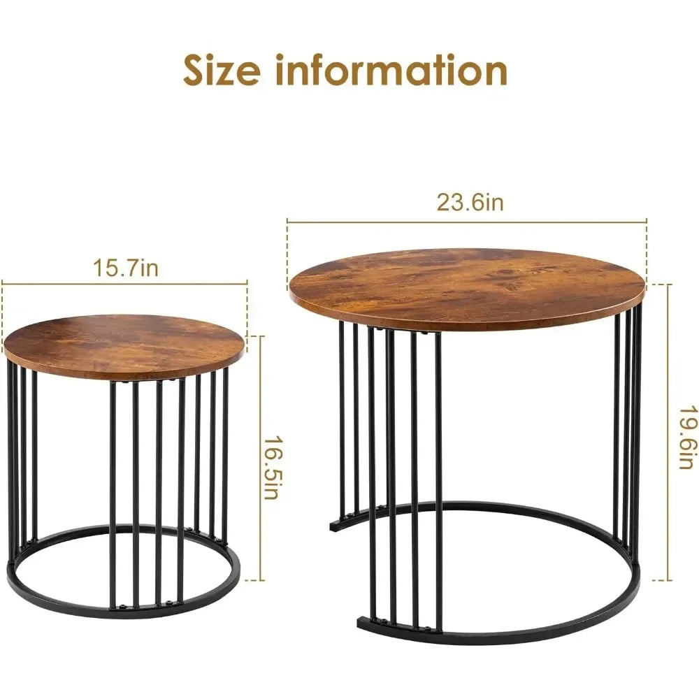 Nesting Coffee Table Set of 2, Round Table, Morden End Side Table Night Stand for Bedroom Dining Room (Brown)