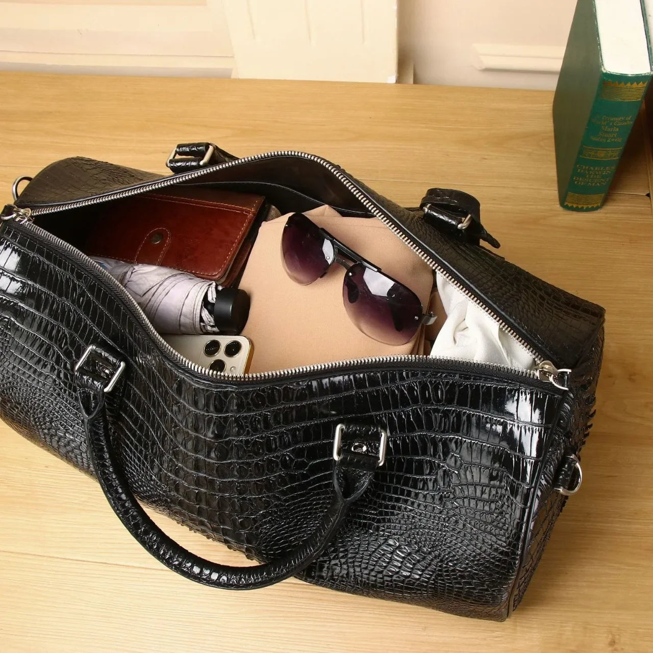 Cow Genuine Leather Travel Bags Luxury Men Large Capacity Alligator Portable Male Shoulder Bags Brand Real Leather Travel Duffle