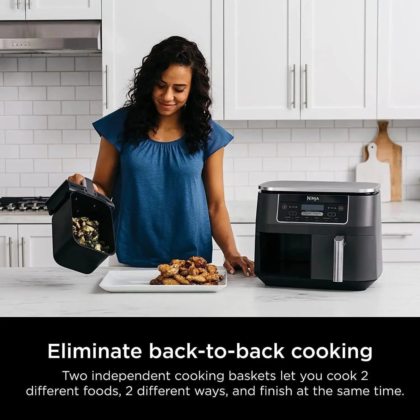 DZ201 Foodi 8 Quart 6-in-1 DualZone 2-Basket Air Fryer with 2 Independent Frying Baskets, Match Cook & Smart Finish to Roast, Br