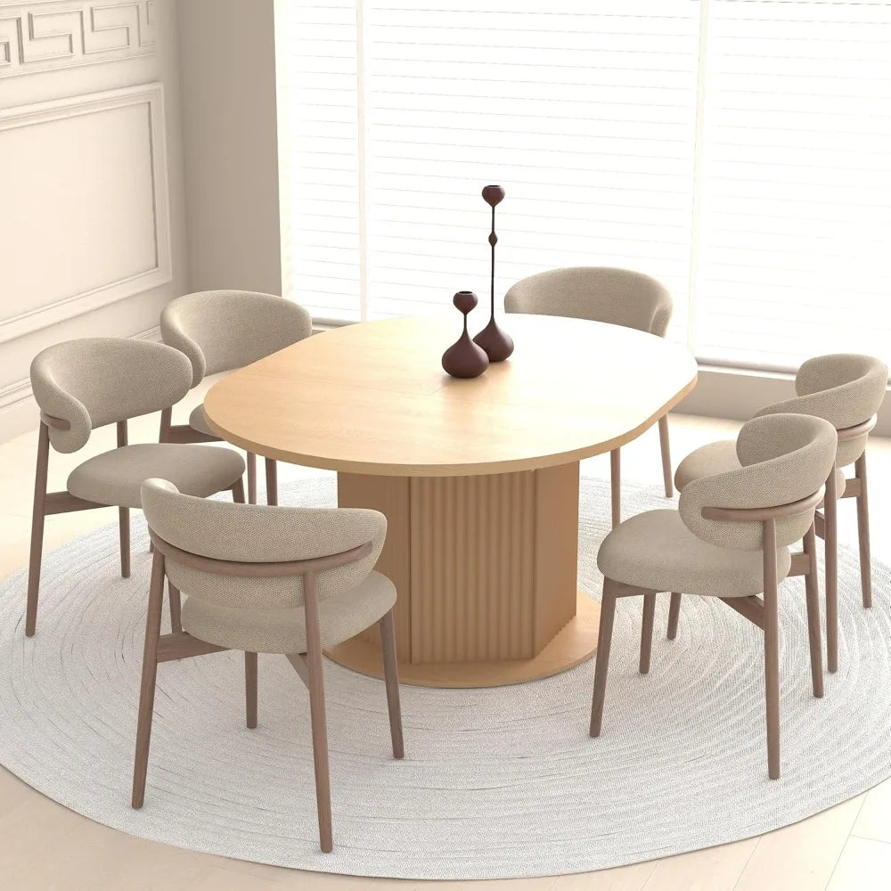 63" Round Extendable Dining Table, Expanding Dining Room Table for 10, Farmhouse Wooden Kitchen Extendable Table Oval Top