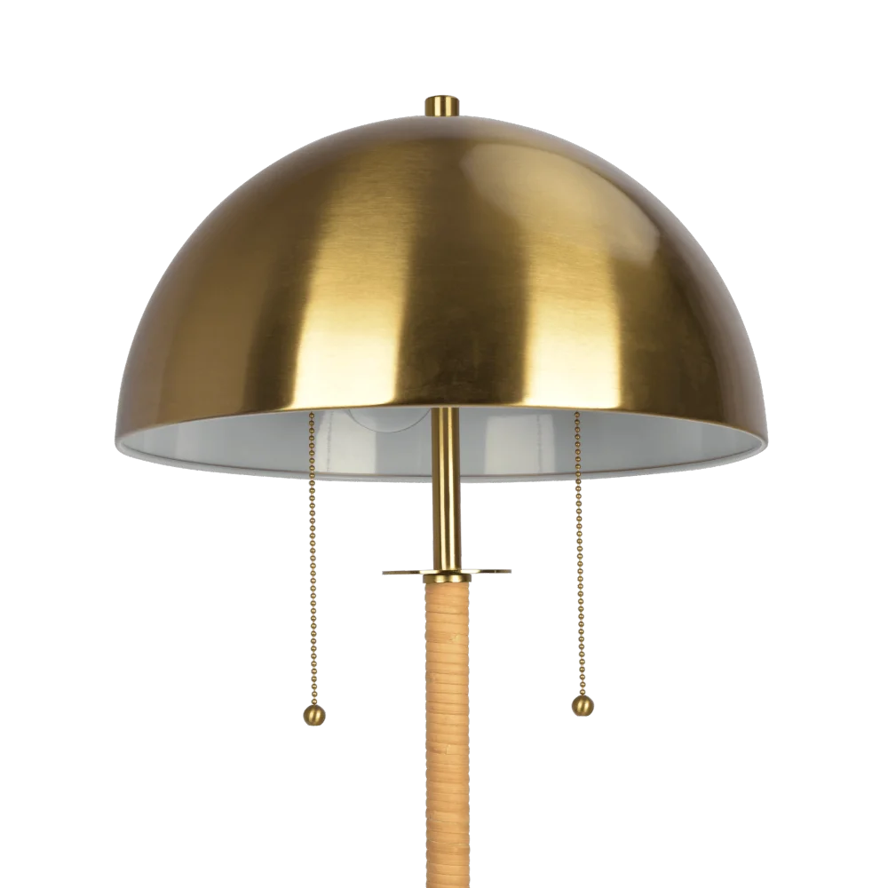 Allure 2-Light Floor Lamp Gold Brass Natural Rattan Tube Double on/Off Pull Chain