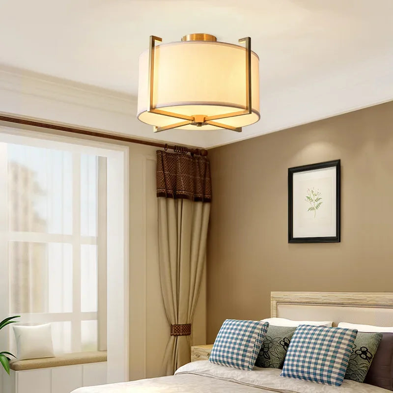 New Chinese Style Ceiling Lamp Exhibition Hall Hotel Restaurant Porch Study Bedroom Fabric Ceiling Lamp  Lustres  Room Decor