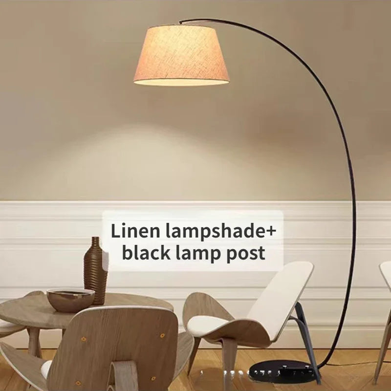 Nordic Living Room Floor Lamp, Simple Modern Sofa Table, Nordic, Vertical, American Bedroom, Big Black Metal Fabric Decoration