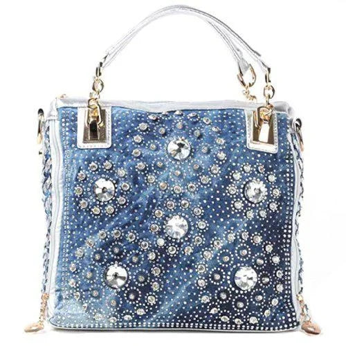 Denim Bags for Women Shoulder Bag Tote Bag with Diamond Jean Handbag Crystal Crossbody Bag