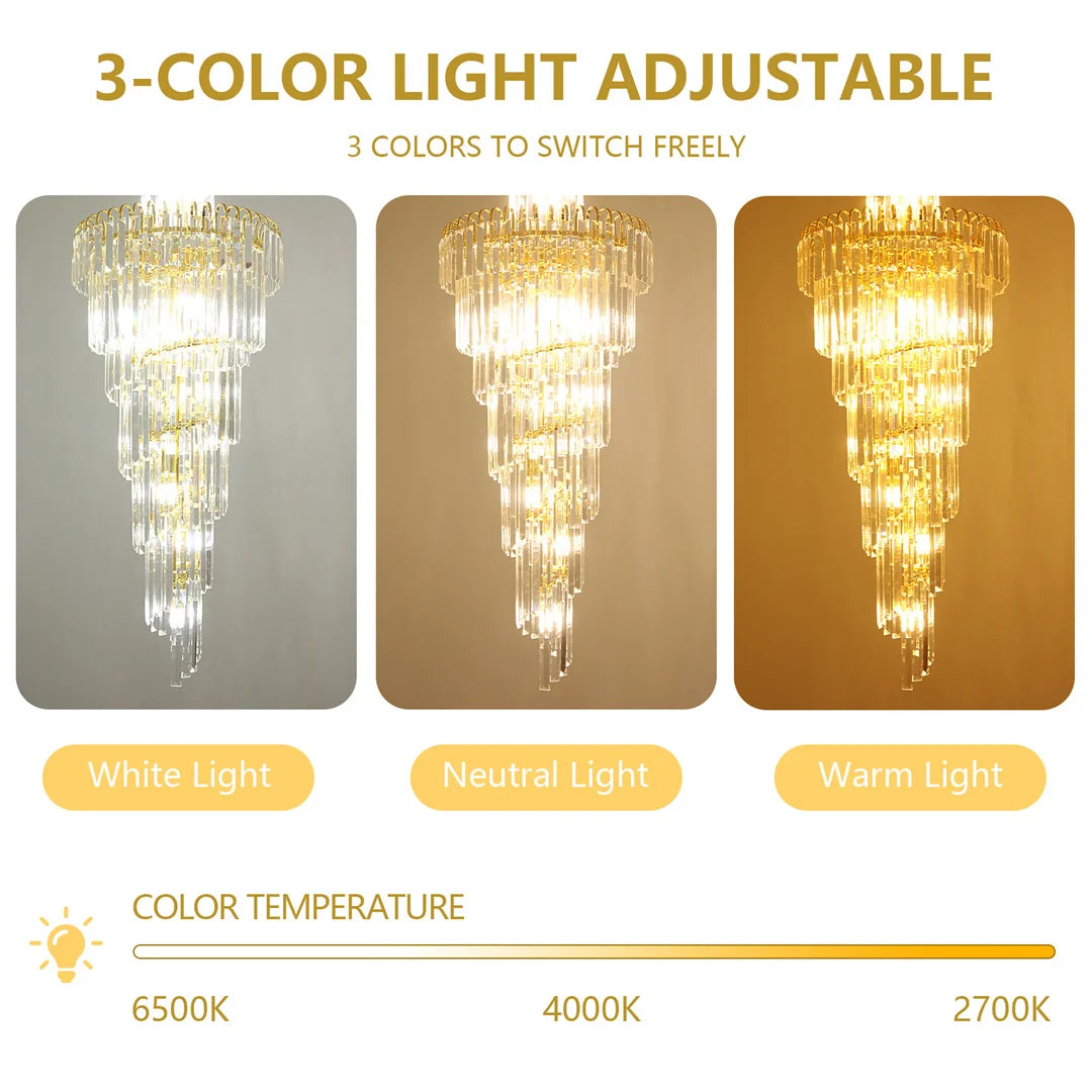 Modern Ceiling Chandelier Spiral Structure Crystal Pendant Lighting with 3 Colors Temperature for Dining Room, Kitchen Island