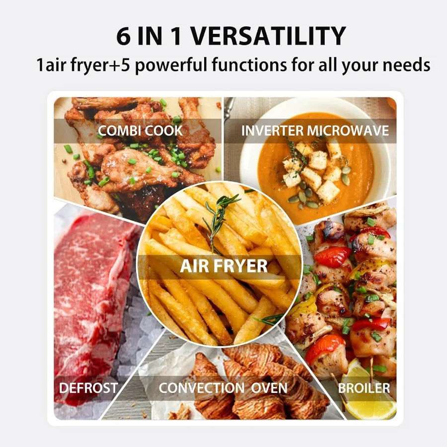 6-in-1 Inverter Countertop Microwave Oven with Healthy Air Fryer Combo for Home Kitchen: Features Air Frying Broiling Convectio