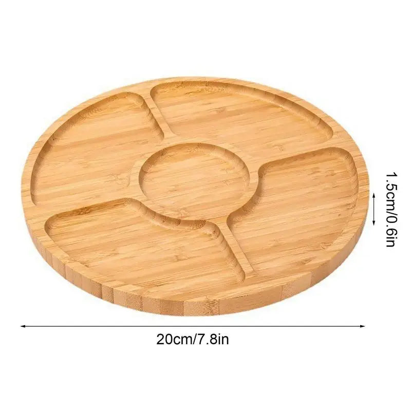 Wooden Divided Serving Trays Appetizer Tray 5 Dining Grids Snacks Bowls Round Serving Tray Serving Dishes Perfect For Parties