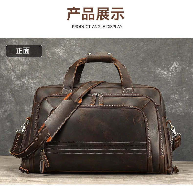 Large Travel Bag Genuine Leather Vintage Style Luggage Bags Men Male Duffle Bags Travelling Bag Weekender Bags for man