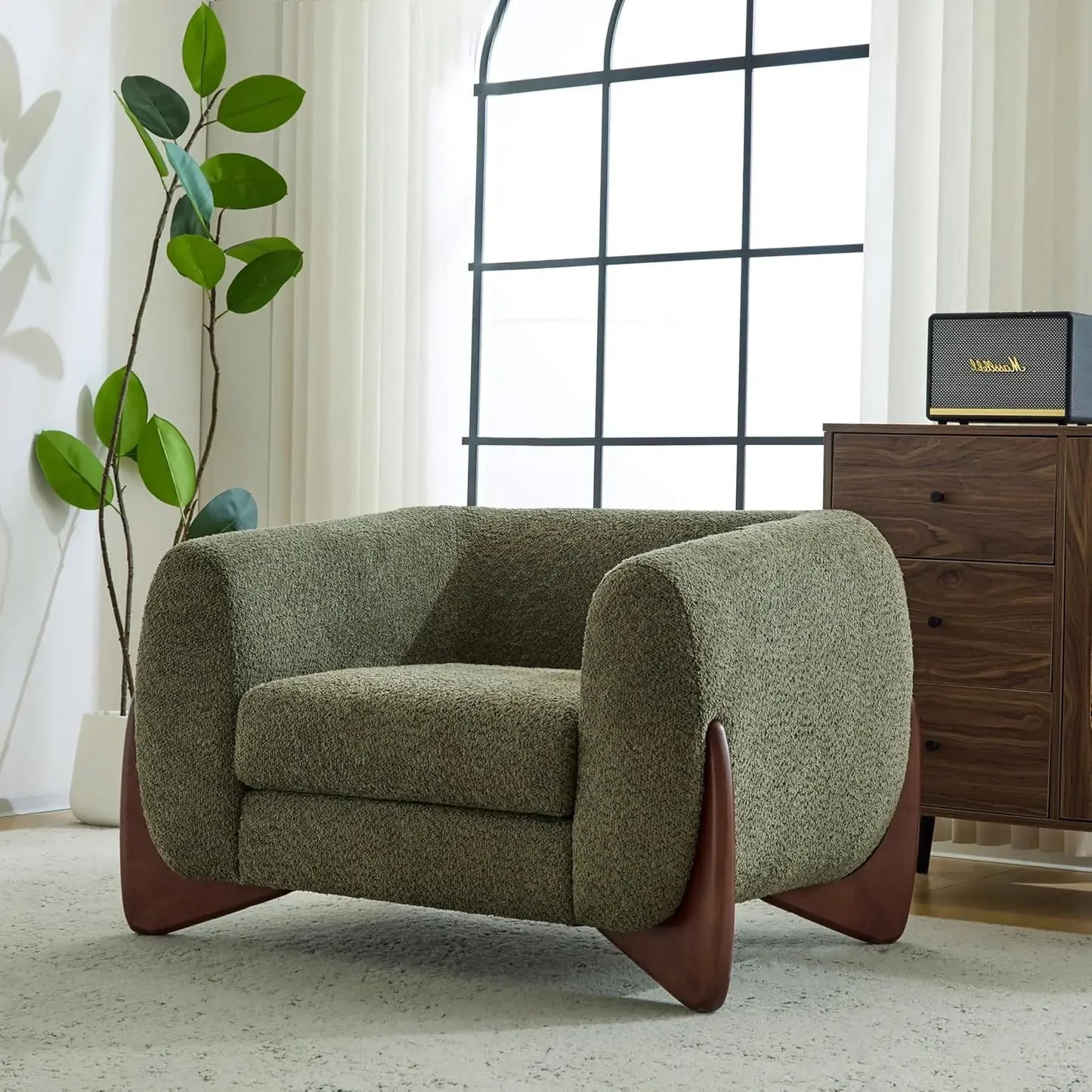 [Free Shipping!]Holly Modern Boucle Fabric Upholstered Club Chair for Living Room, Home Office, Apartment, Relaxing Chair with R