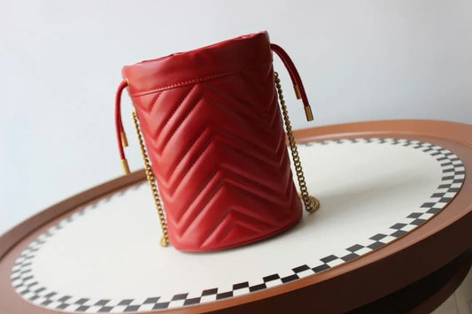 New stylish chain-strap top-grain cowhide mini exquisite bucket bag, shoulder bag/crossbody bag YB