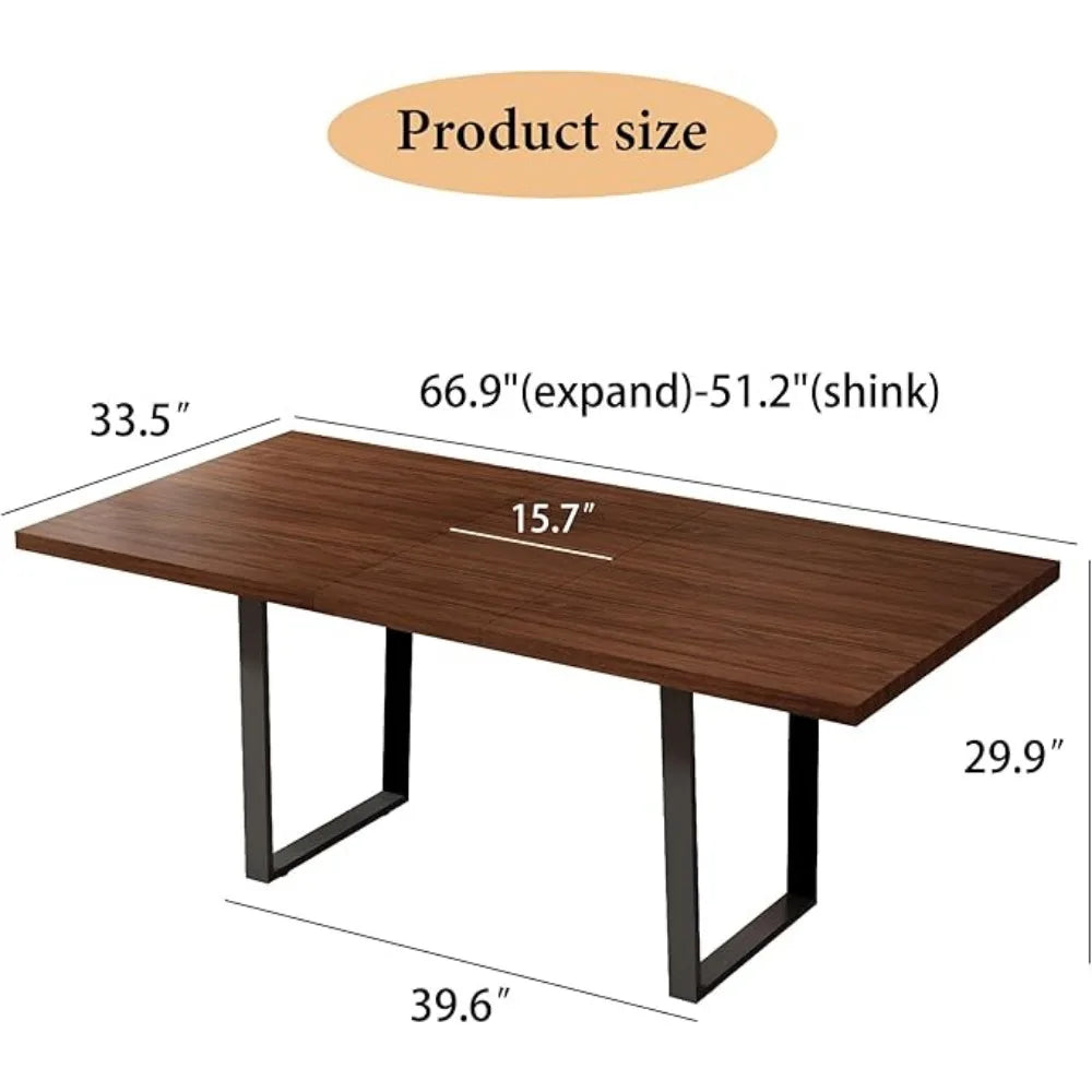 Walnut Color Expandable Dining Table, 51-67 Inches Adjustable Length, Modern Simple Design, Perfect for Family & Office, Seats6+