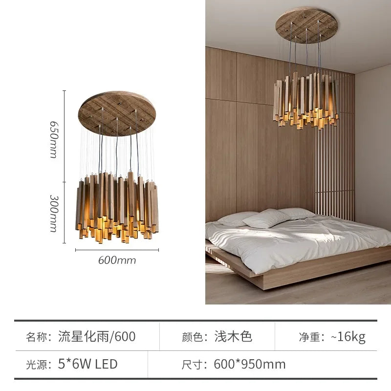 New Chinese Restaurant Chandelier Solid Wood Hanging Lamps E27 Retro Japanese Room Decor Lighting for Living Room Loft  Lustres