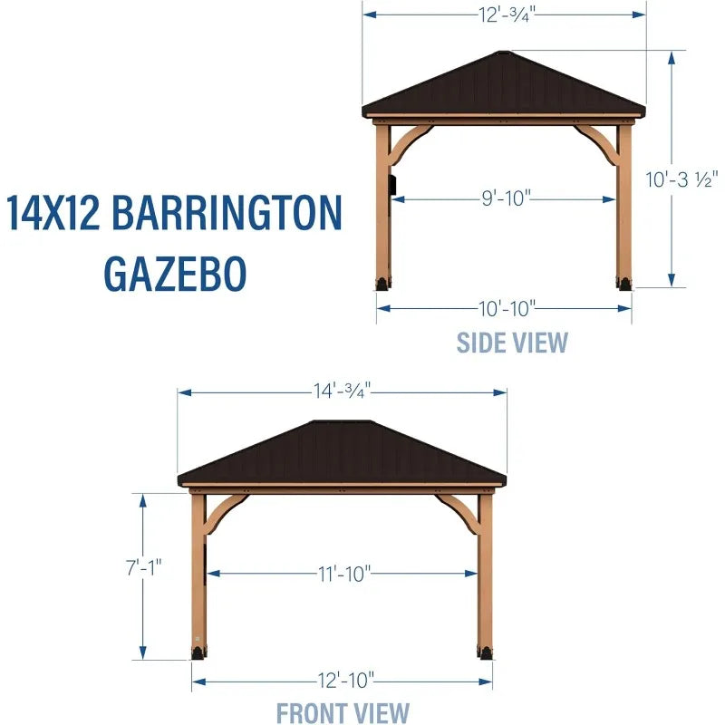 14'x12' Cedar Gazebo with Steel Roof, Wind & Snow Resistant Hardtop
