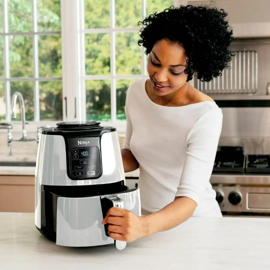 Ninja 4Qt Air Fryer with Easy-Release Ceramic Basket Crisper Plate 1550Watt MultiFunction Cooker Air Fry Roast Bake White
