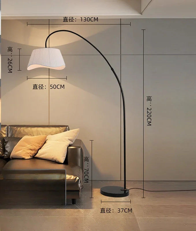 Nordic Living Room Floor Lamp, Simple Modern Sofa Table, Nordic, Vertical, American Bedroom, Big Black Metal Fabric Decoration