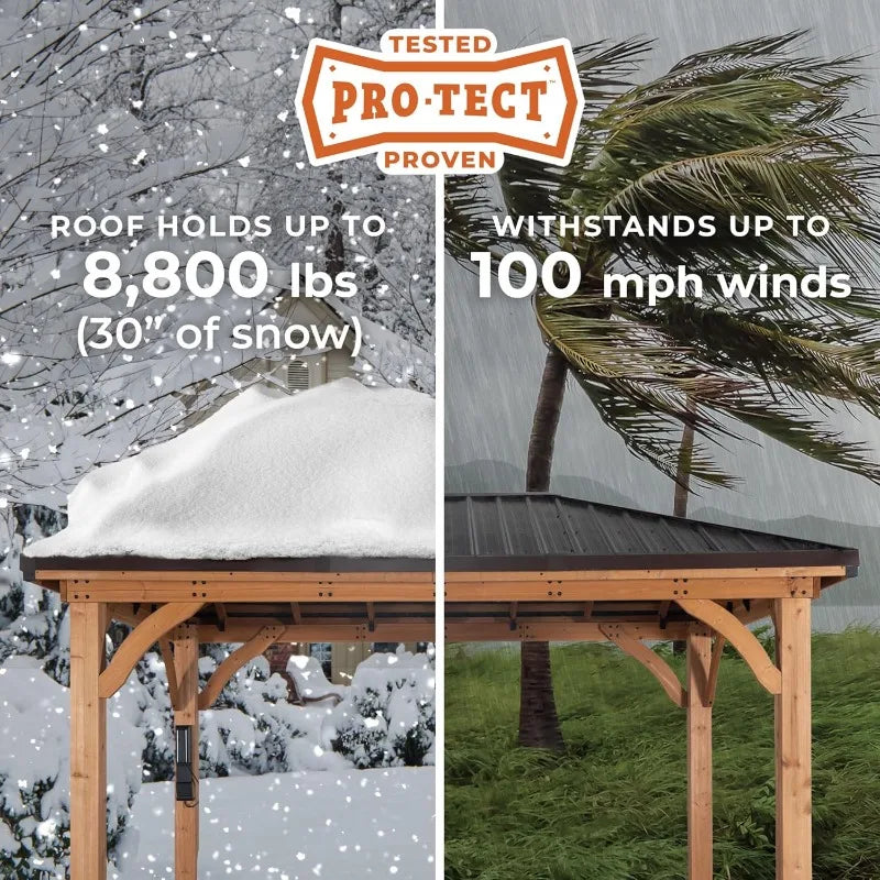 14'x12' Cedar Gazebo with Steel Roof, Wind & Snow Resistant Hardtop