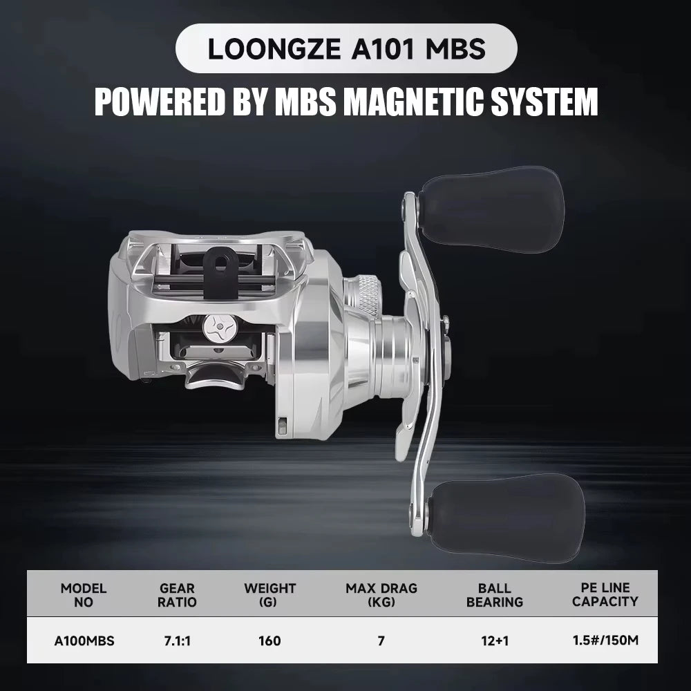 LOONGZE Airlite A101MBS A101DBC-1 Baitcasting Reel Low Profile 7.1:1 Gear Ratio CNC Metal Magnetic Brake Casting Fishing Reel