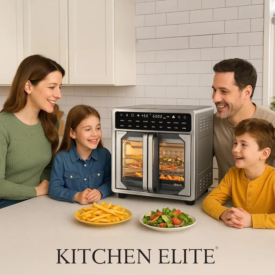 16 Quart French Door Air Fryer Oven Family Size Countertop Convection Cooker with LED Display Stainless Steel for LargeScale Ho