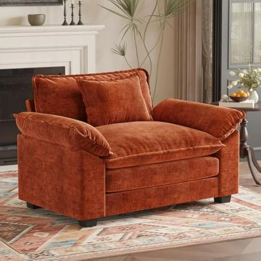 Extra Wide Chenille Accent Chair with Deep Seat and Plush Armrests, Ideal for Comfortable Reading