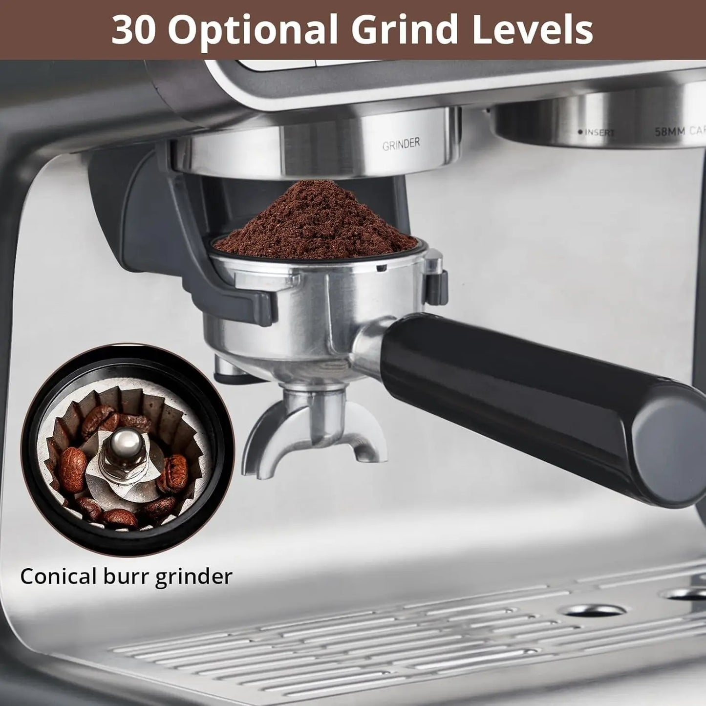 Coffee Machine, Espresso Machine With Grinder, Milk Frother Wand, 1450W/20 Bar Professional Coffee Machine, Professional Barista