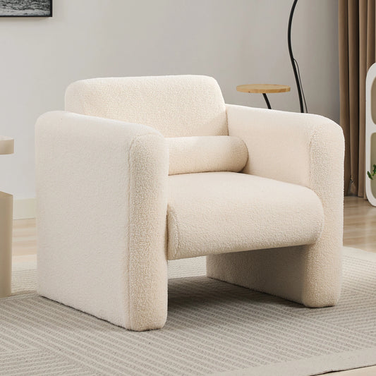 Modern Accent Chair Lambskin Sherpa Fabric Upholstered Comfy Reading Armchair with Pillow