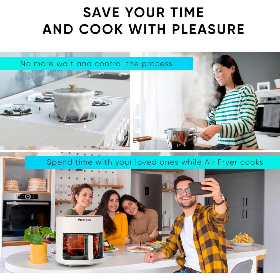 Glass Air Fryer 4.5 Quart NonToxic Basket for OilFree Frying Baking and Roasting in Home Kitchens LED Touch Panel Control with