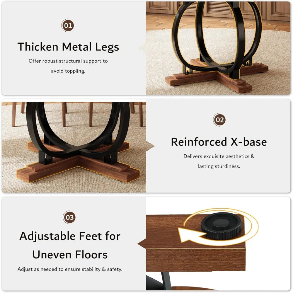 59'' Extendable Round Dining Table for 4 to 6, Kitchen Table with Sturdy X-Base Metal Legs, MDF Board with Backboard Clasp, Expa