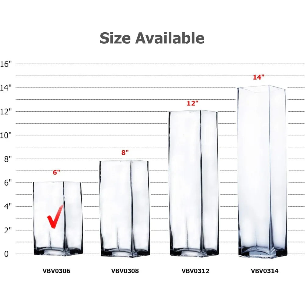 Clear Glass Tall Square Vase Bulk, 3 Length x 6 Height, Ideal for Floral Arrangements, Candles, Plants, Terrariums, Perfect for
